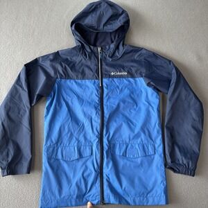 Columbia Rain‑Zilla Jacket Boys M 10/12 Blue Waterproof Hooded Lightweight Rain